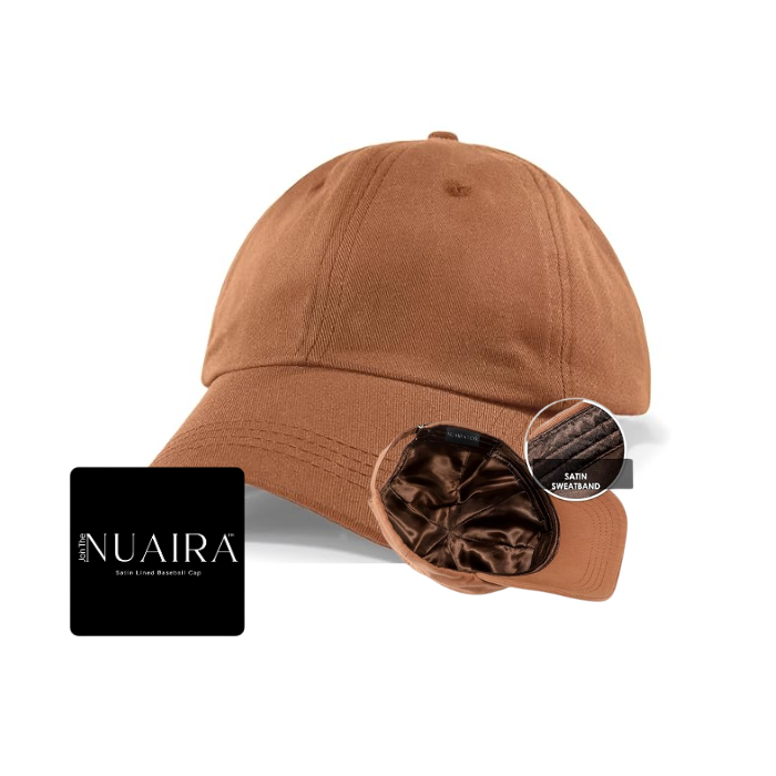 Brown cotton baseball cap with brown satin lining for women by NuAira & Co