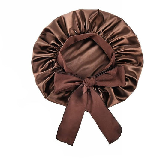 Double Layer Satin Bonnet with Tie Band | Brown
