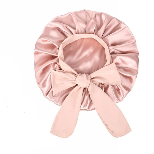 Double Layer Satin Bonnet with Tie Band | Pink
