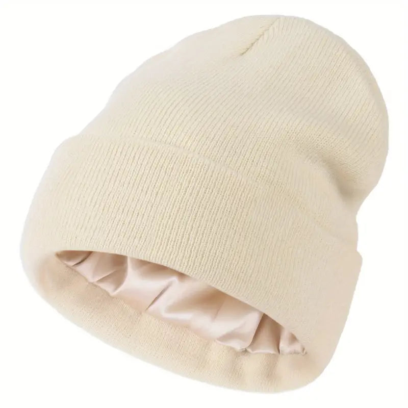 Satin-Lined Knit Beanie Hat
