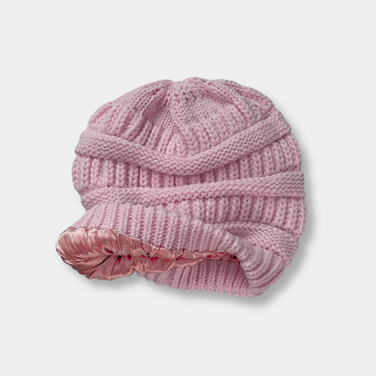 Pink Satin Lined Knit Slouch Beanie