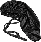 2-in-1 Satin Bonnet & Shower Cap. Long Braid and Loc Cap with Ties. Waterproof material to keep hair dry. Satin lined for extra protection.