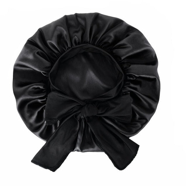 BLACK | Double Layer Satin Sleep Bonnet with Tie