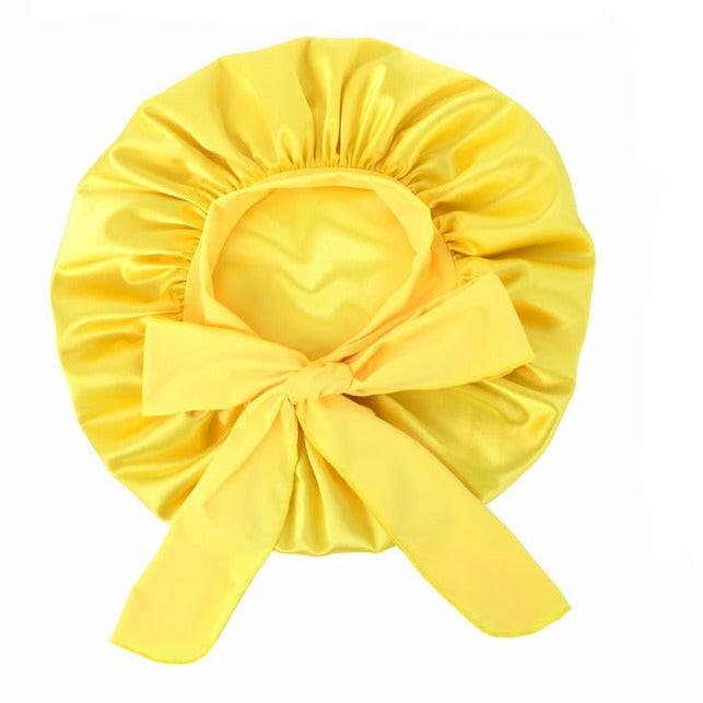 Double Layer Satin Bonnet with Tie Band | Sunshine Yellow.