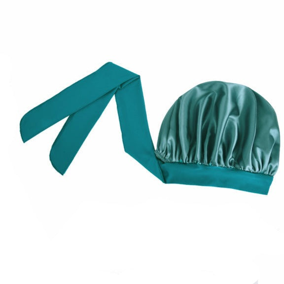 Double Layer Satin Bonnet with Tie Band | Teal
