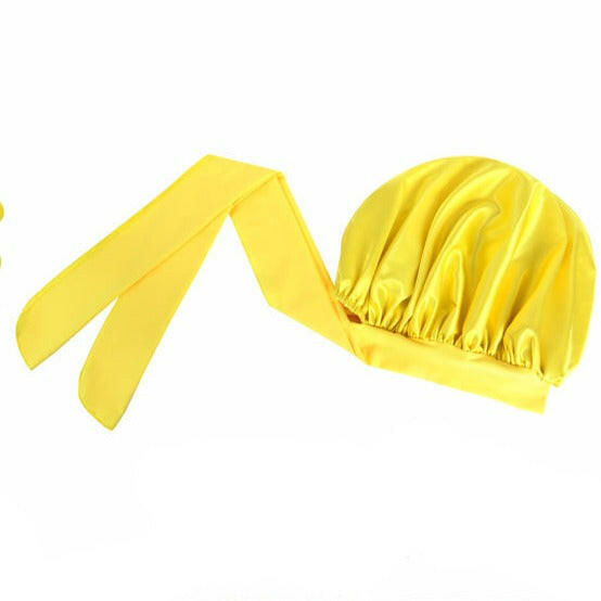 Double Layer Satin Bonnet with Tie Band | Sunshine Yellow.