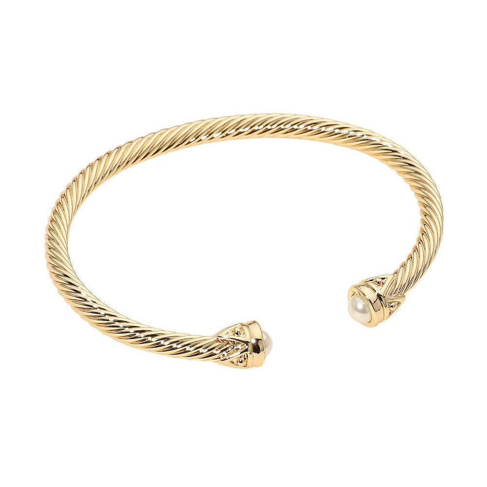 Pearl Tip Twisted Cuff Bracelet