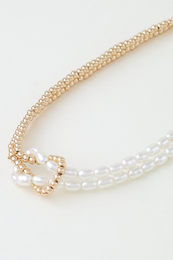 Two Tone Gold Bead & White Pearl Interlinked Choker