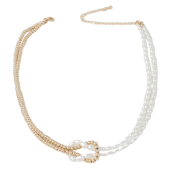 Two Tone Gold Bead & White Pearl Interlinked Choker