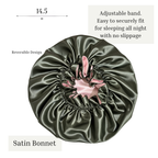 Olive Green Ruffled Satin Bonnet with Pink Lining