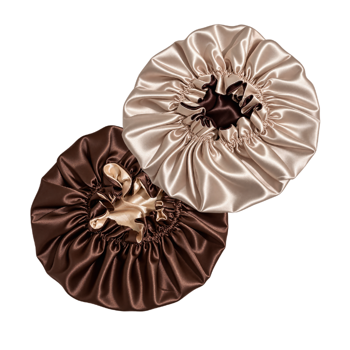 Chocolate Brown Ruffled Satin Bonnet with Champagne Lining