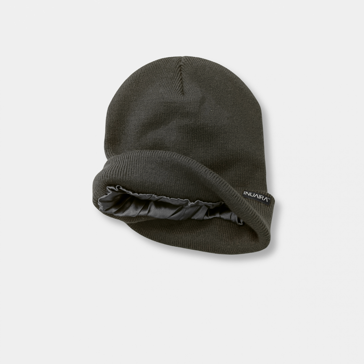 Grey Satin Lined Knit Beanie