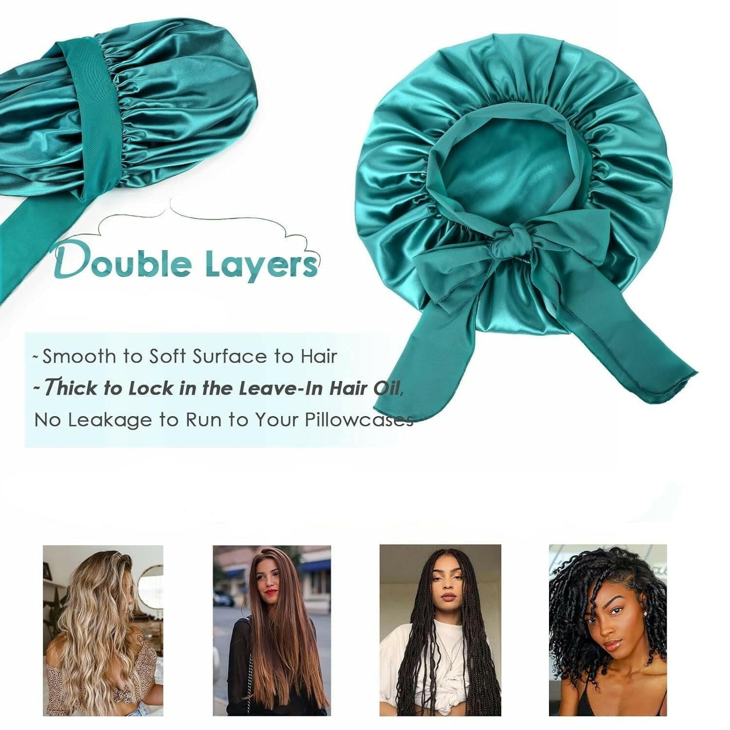 Double Layer Satin Bonnet with Tie Band | Teal.