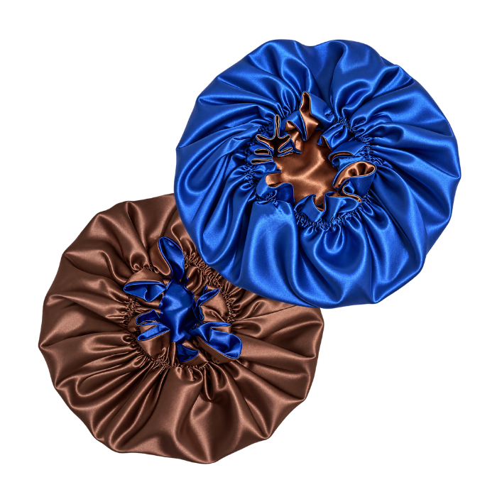 Royal Blue Ruffled Satin Bonnet with Chocolate Brown Lining
