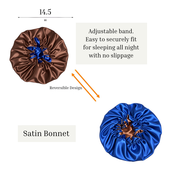 Royal Blue Ruffled Satin Bonnet with Chocolate Brown Lining