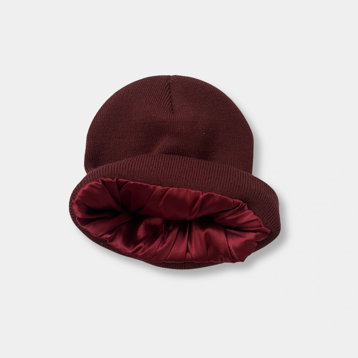 Red Wine Satin Lined Knit Beanie