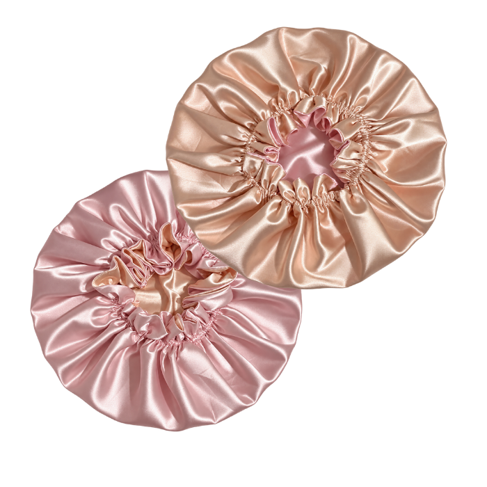 Blush Pink Ruffled Satin Bonnet with Peach Lining