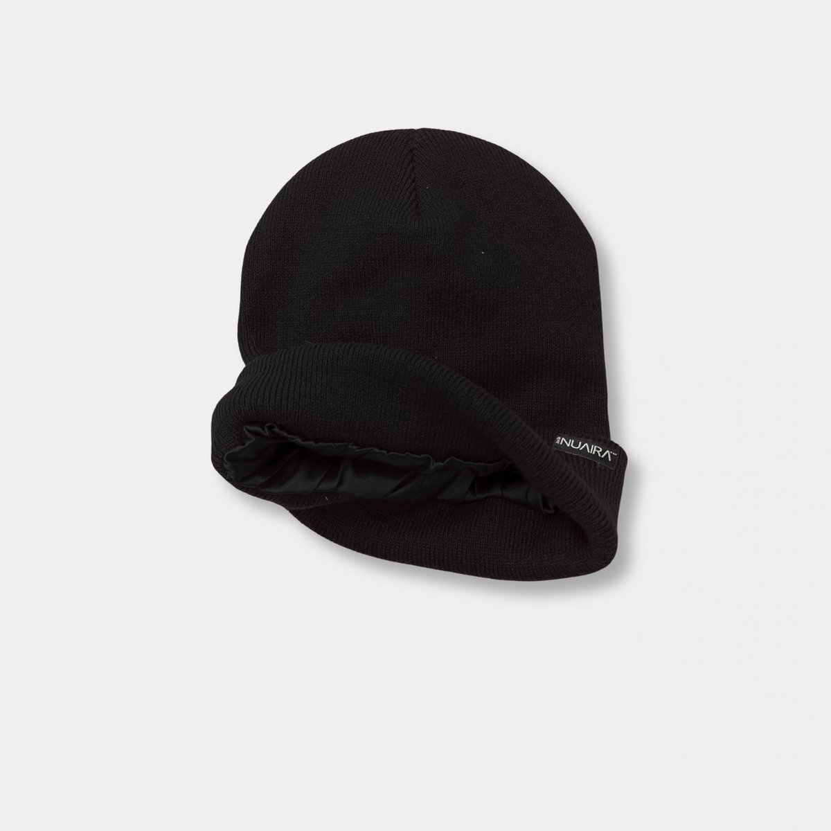 Black Satin Lined Knit Beanie