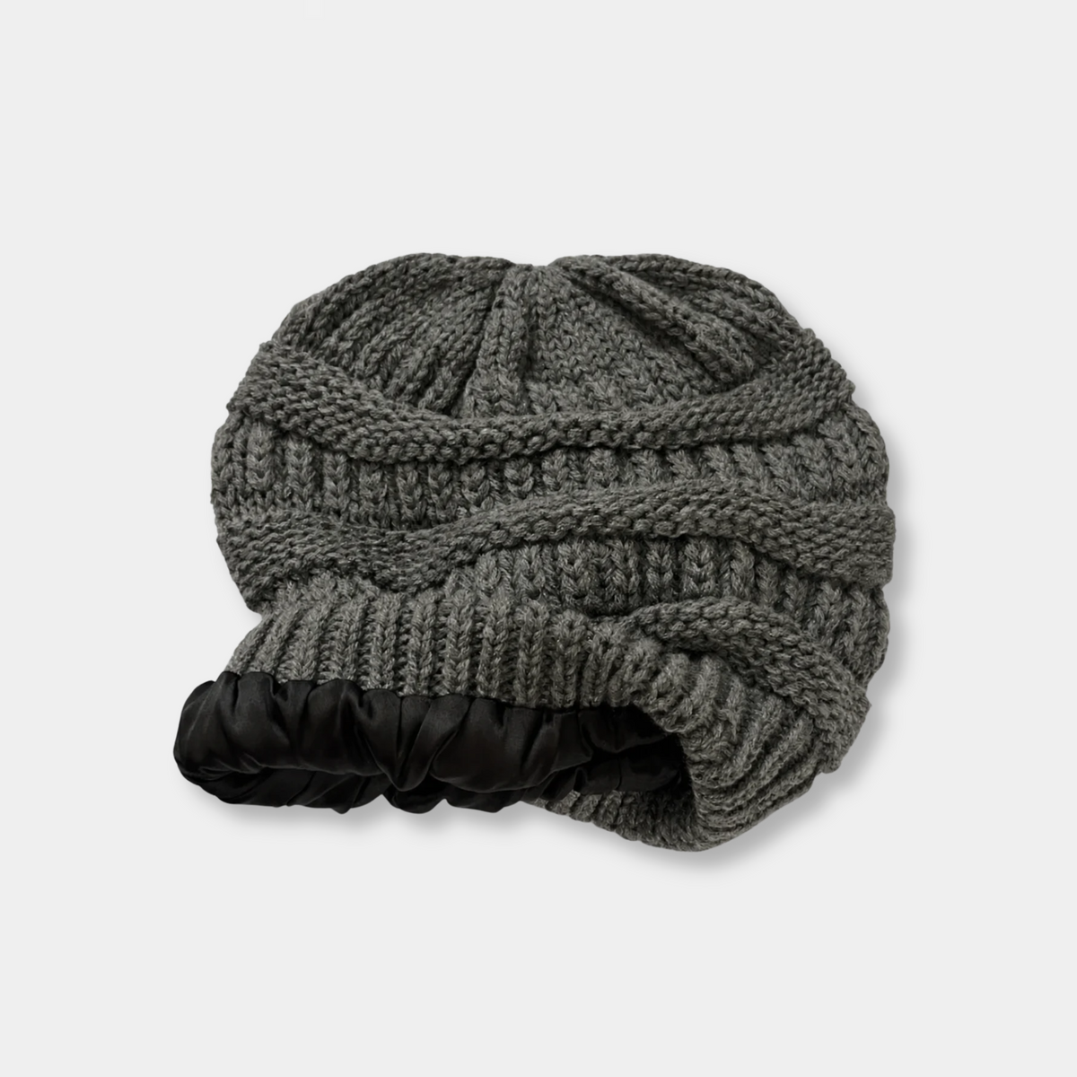 Grey Satin Lined Knit Slouch Beanie