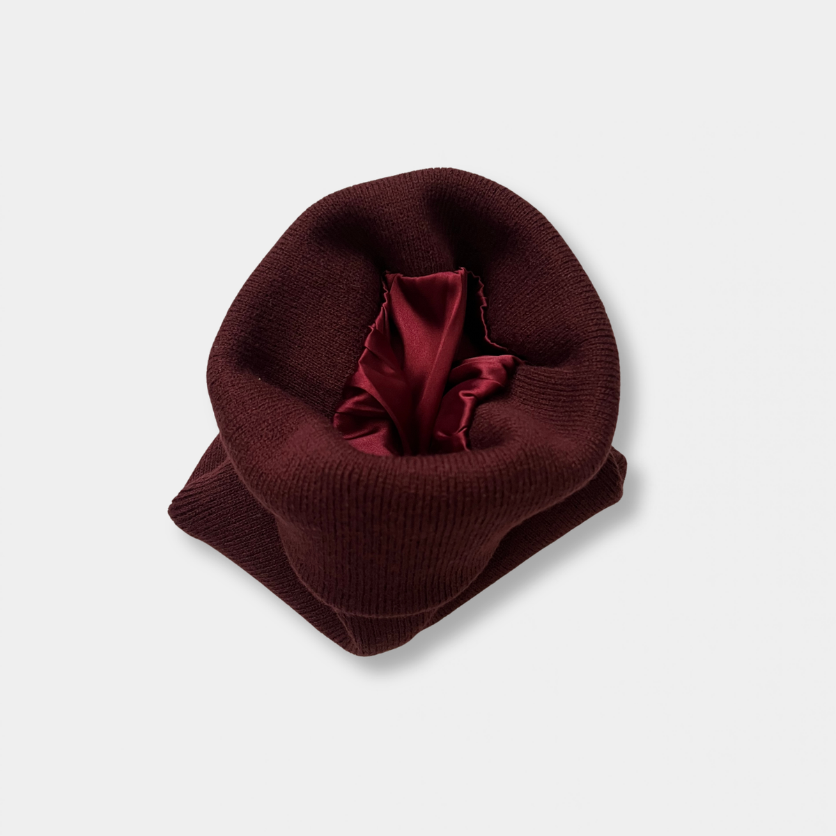 Red Wine Satin Lined Knit Beanie