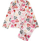 Multi-Color Heart Print Satin Pajama Set