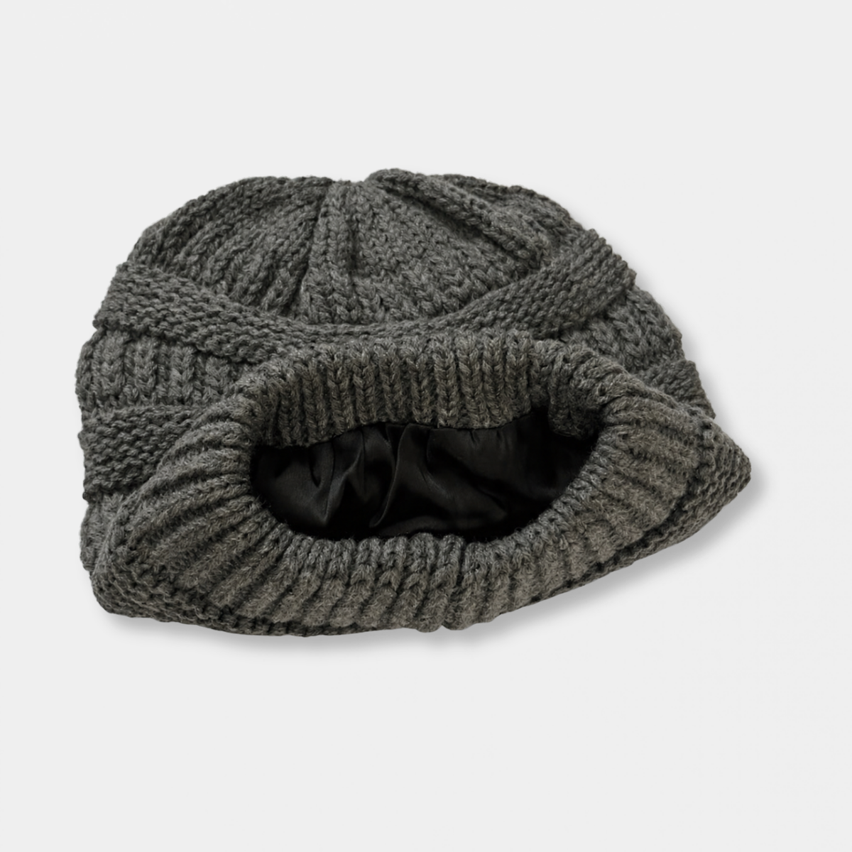 Grey Satin Lined Knit Slouch Beanie