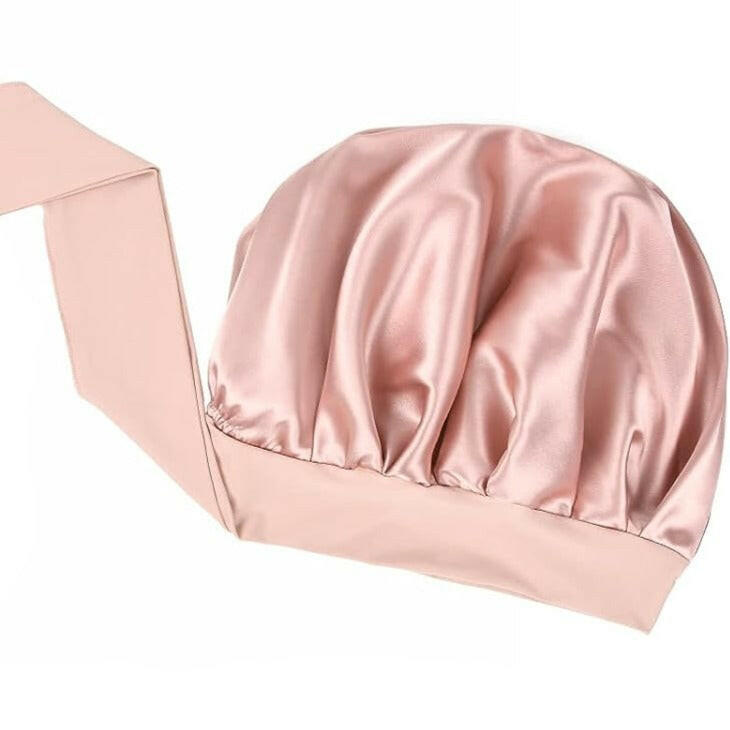 Double Layer Satin Bonnet with Tie Band | Pink.