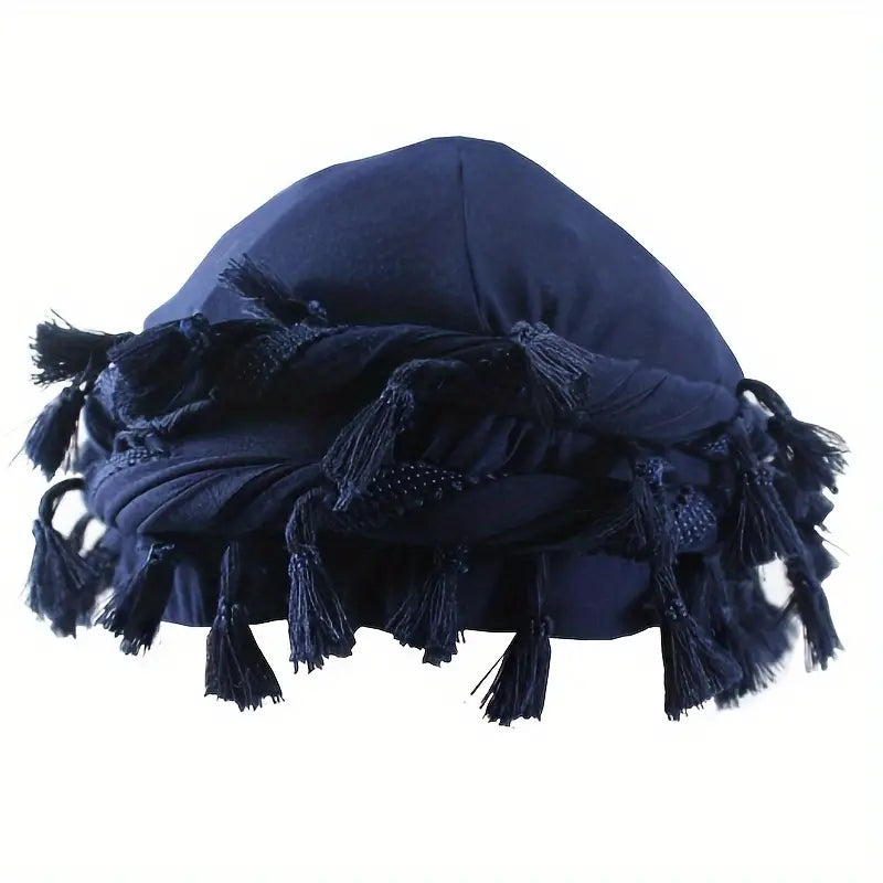 Satin-Lined Fringe Halo Turban - NuAira