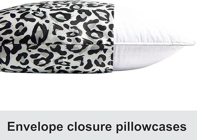 Juego de fundas de almohada de satén con estampado de leopardo en blanco y negro