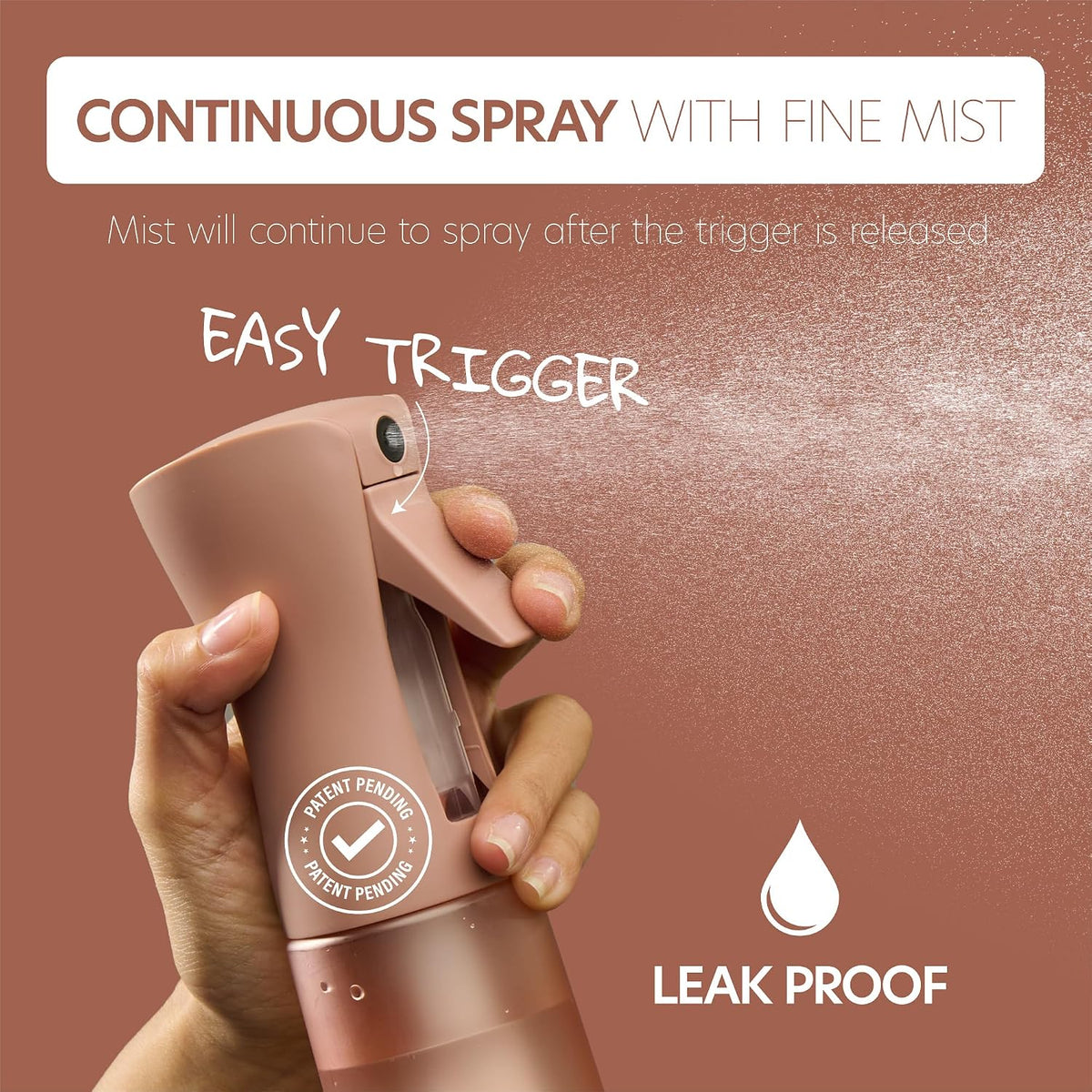 Rose Gold Continuous Mist Refillable Spray Bottle