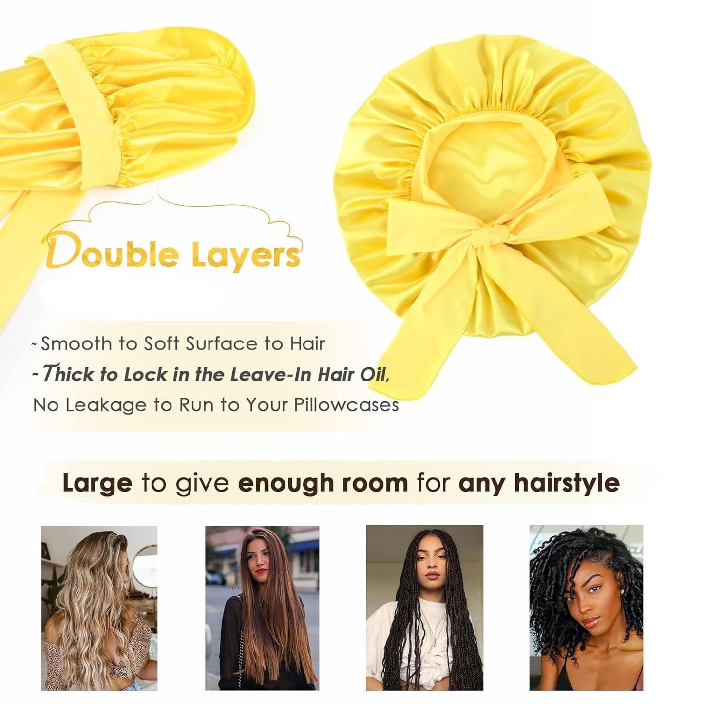 Double Layer Satin Bonnet with Tie Band | Sunshine Yellow - NuAira