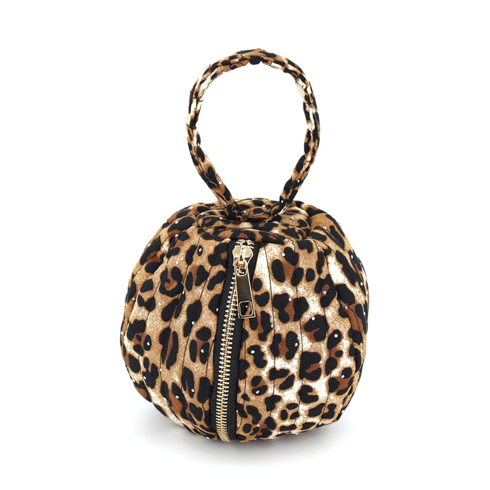 Leopard Print Rhinestone Studded Quilted Hand Bag