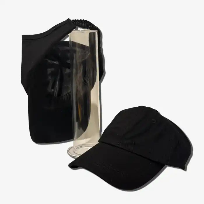 Black cap with a clear stand on a white background