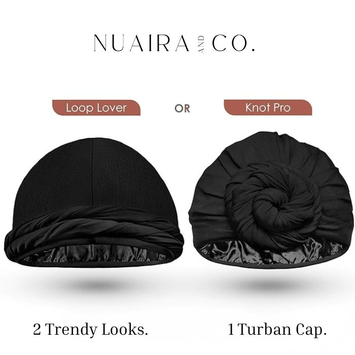 Adjustable satin turban hair wrap for protective styling and comfort