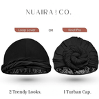 Adjustable satin turban hair wrap for protective styling and comfort