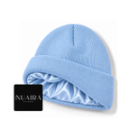 Baby Blue silky satin lined knit beanie for Adults and Kids by NuAira & Co