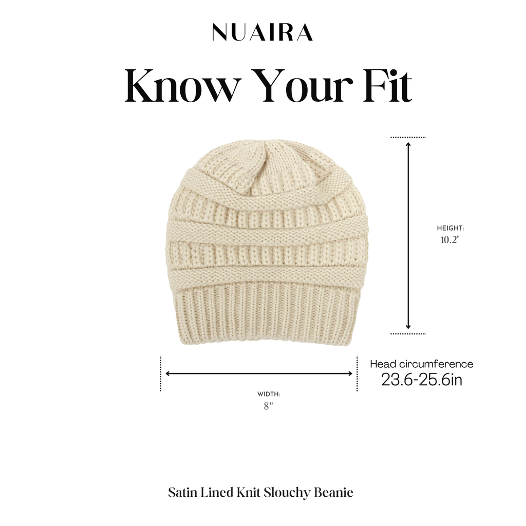 Beige Satin Lined Knit Slouch Beanie