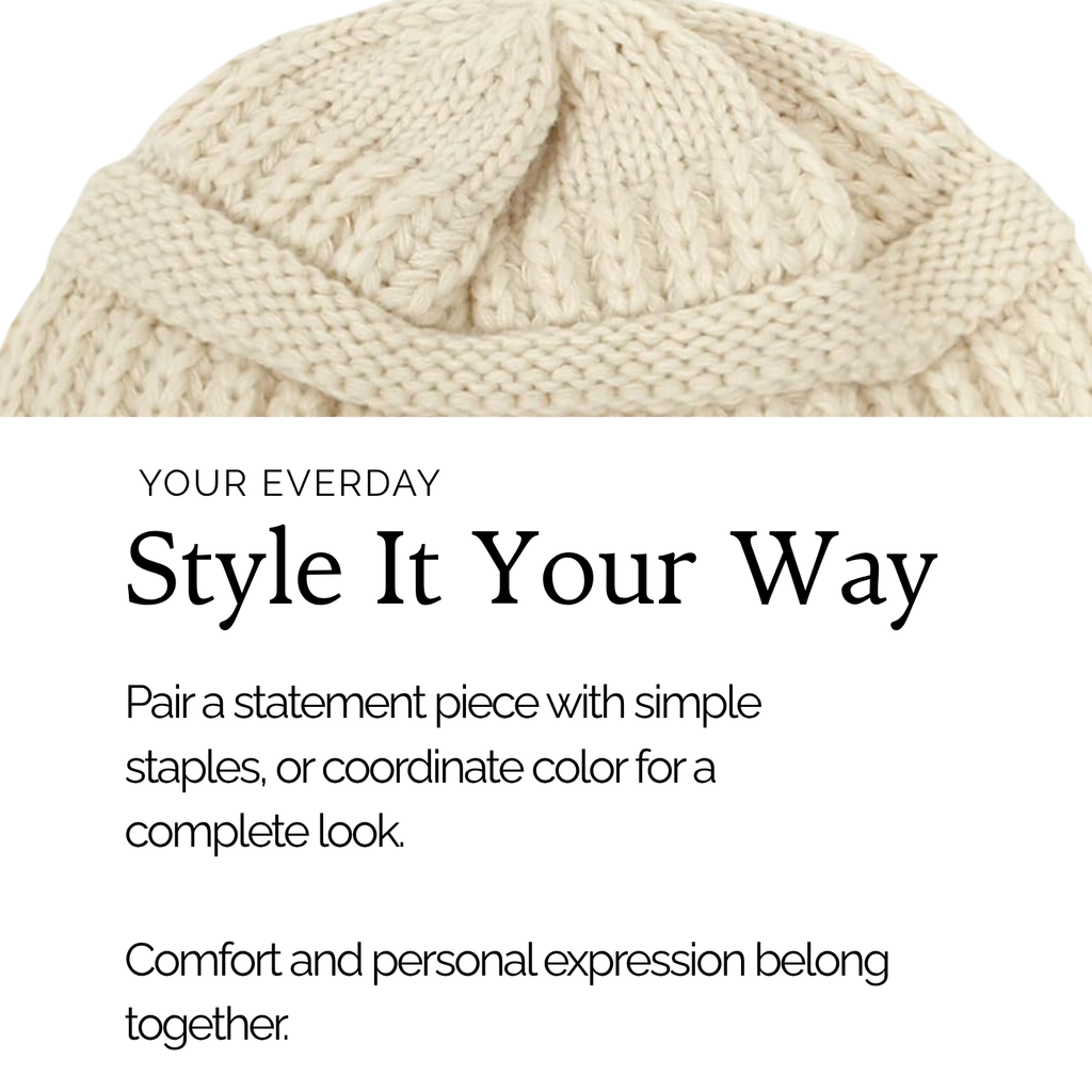 Beige Satin Lined Knit Slouch Beanie