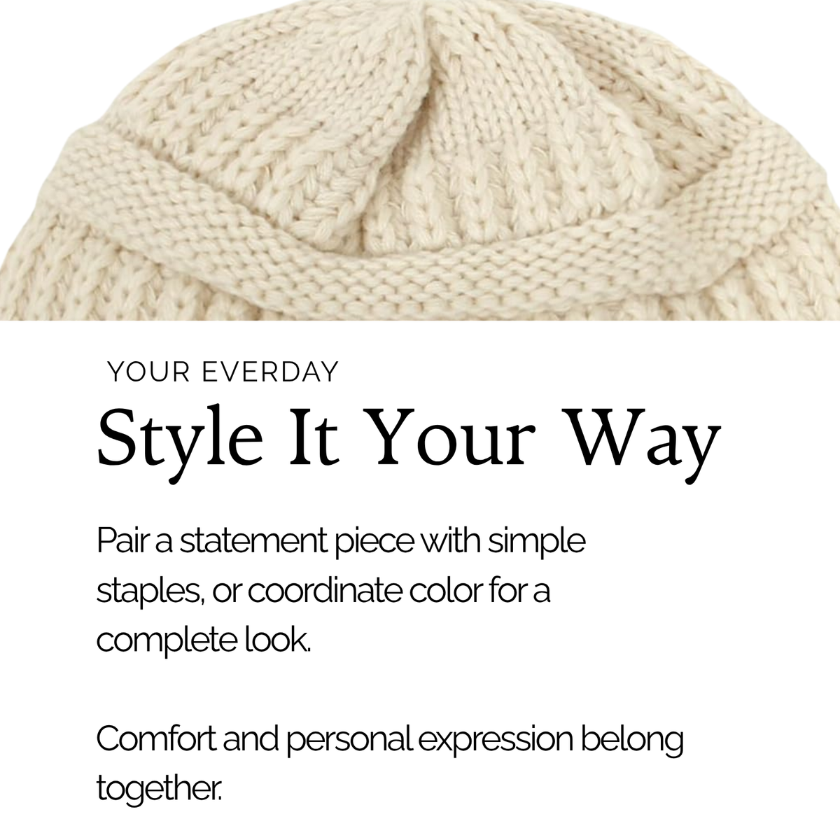 Beige Satin Lined Knit Slouch Beanie