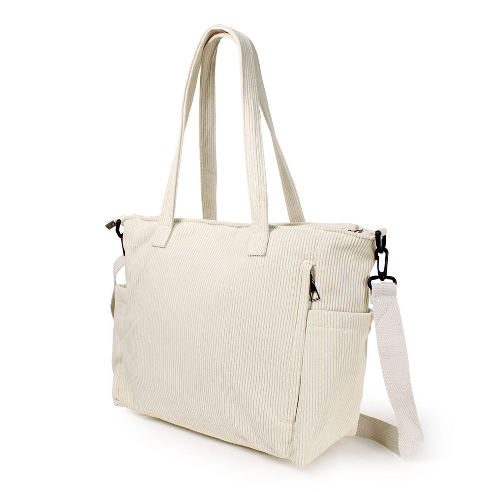 Beige Multi Pocket Corduroy Tote Bag