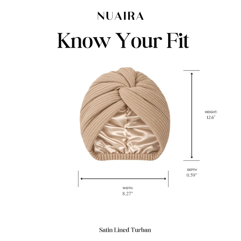 Warm Satin Lined Knit Turban | Beige