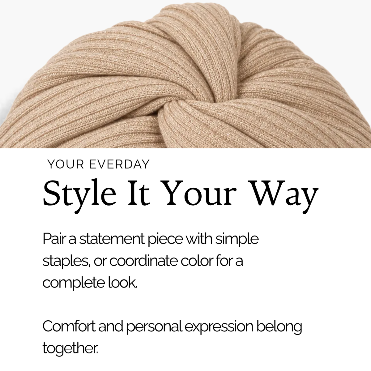 Warm Satin Lined Knit Turban | Beige