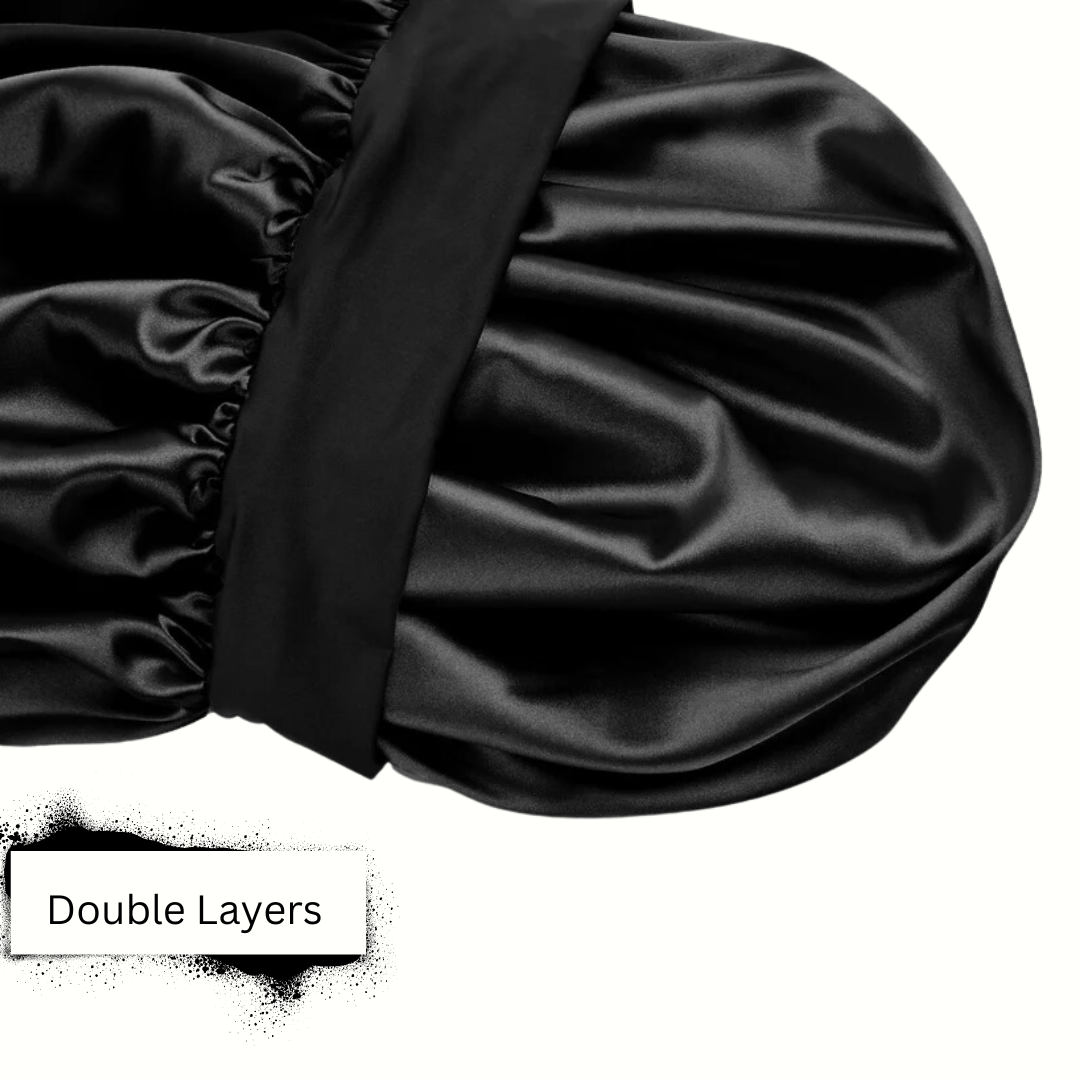 Double Layer Satin Bonnet | Black