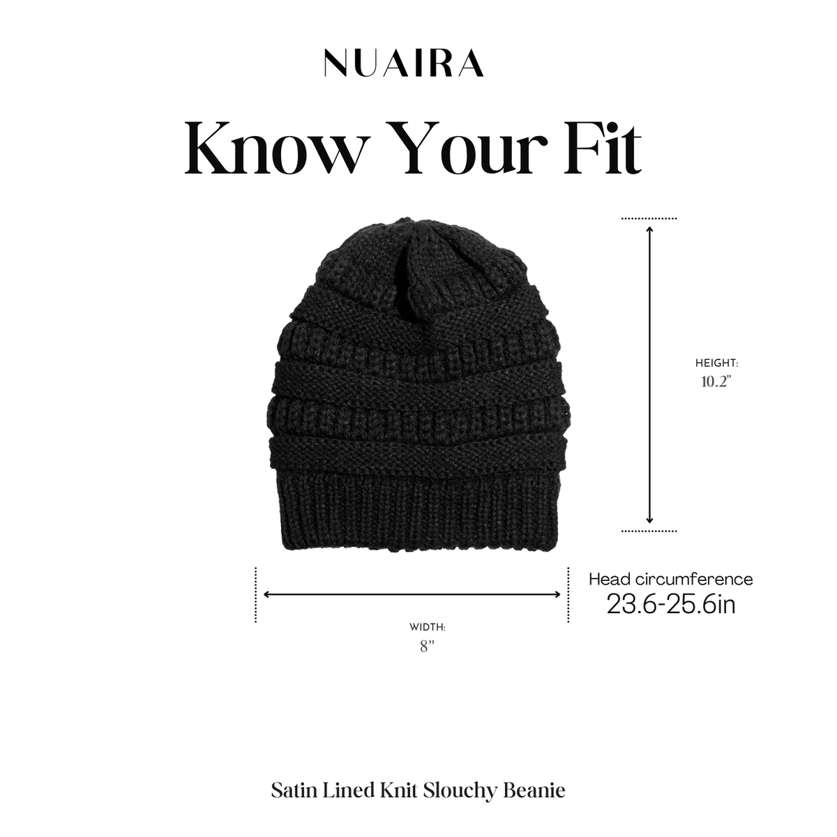 Black Satin Lined Knit Slouch Beanie