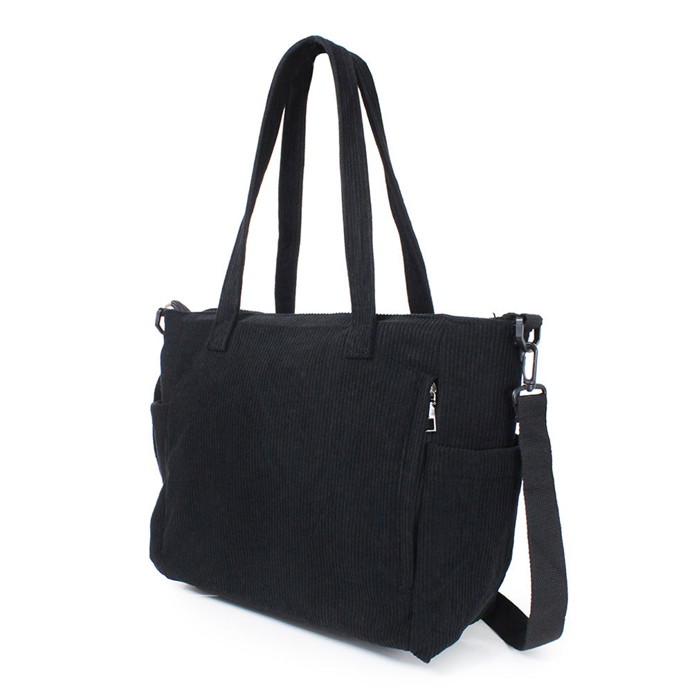 Black Multi Pocket Corduroy Tote Bag