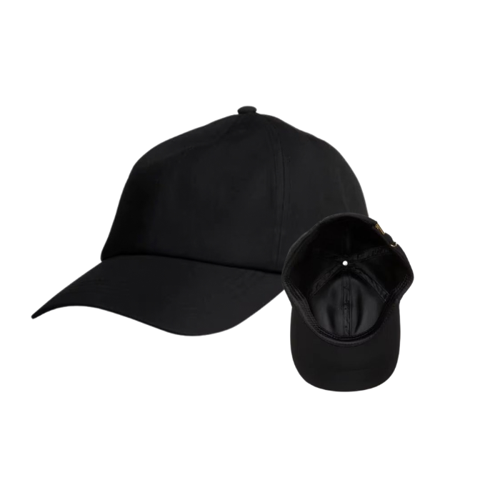 A black baseball cap shown from the front and back on a plain white background, with a small black NUAIRA brand tag near the front cap.