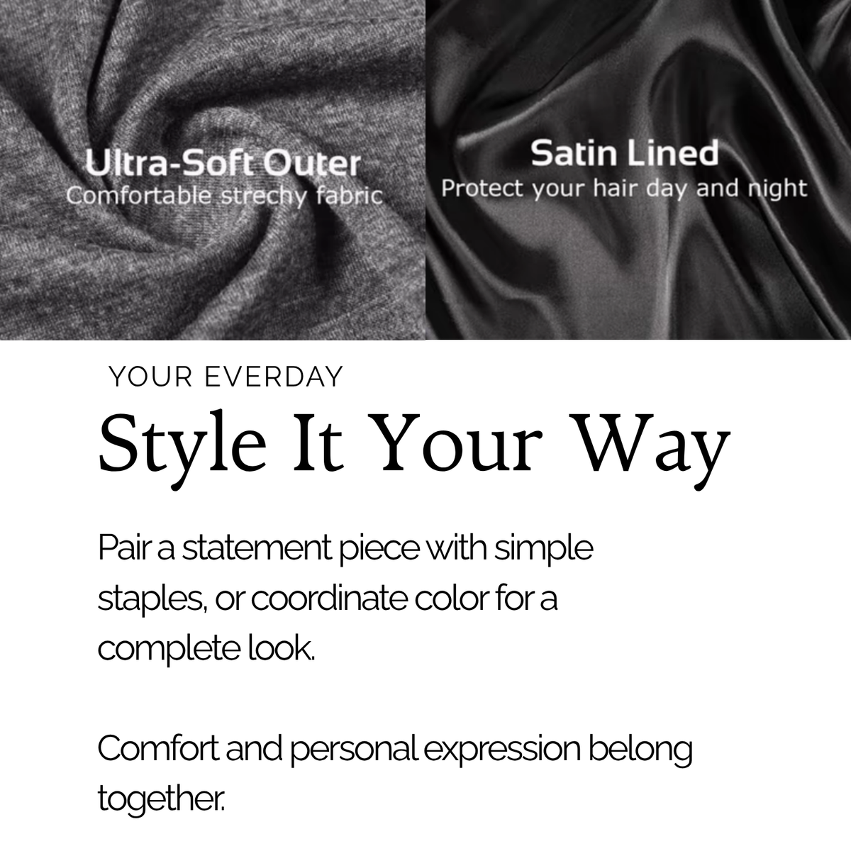 Black Satin Lined Knit Turban | Hair Wrap for Men & Women