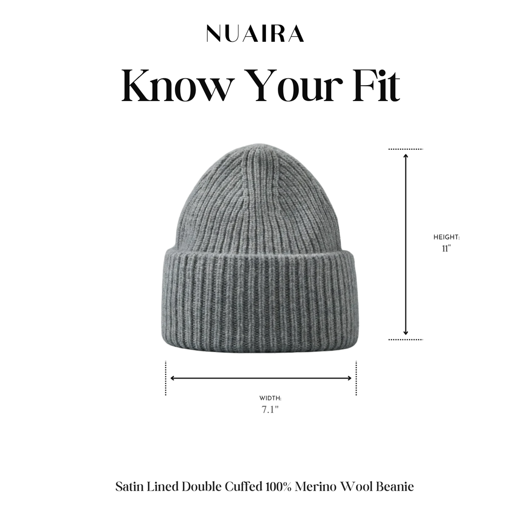100% Merino Wool Satin Lined Beanie | Grey