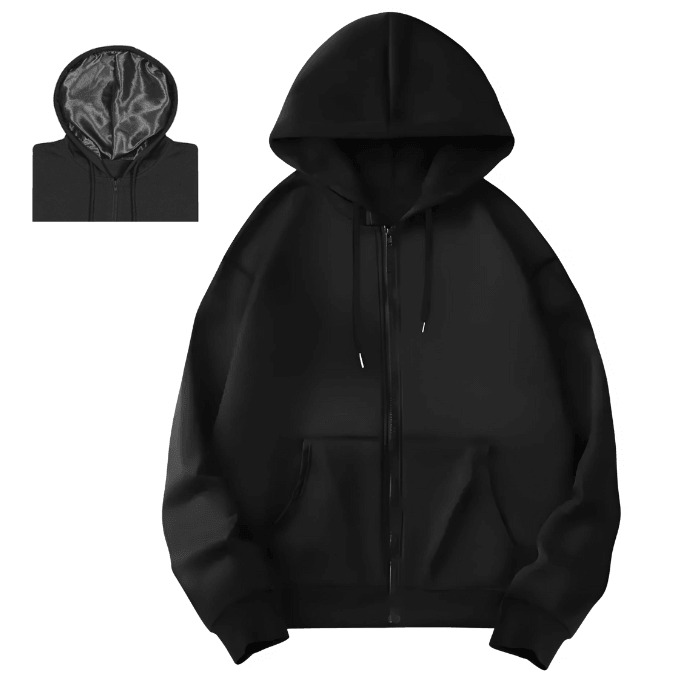 Black Satin Lined Zip Up Hoodie