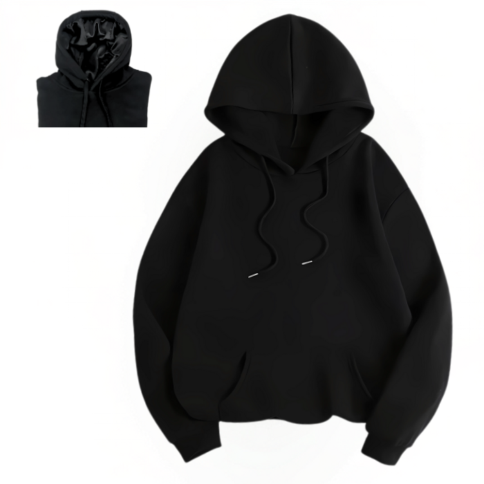 Satin Lined Oversized Hoodie - Black - NuAira